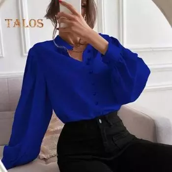 Женская рубашка с воротником-стойкой и длинным рукавом, однобортная рубашка, однотонная, свободного кроя, повседневная рубашка S хаки