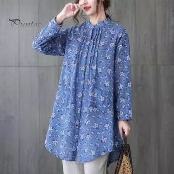 Женская рубашка с воротником-стойкой и пуговицами, топы с длинными рукавами, свободный крой, базовая рубашка средней длины с цветочным принтом, повседневная одежда L белый