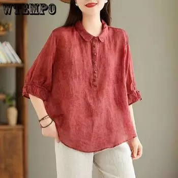 Женская рубашка с жаккардовым воротником, модная ретро женская рубашка со средним рукавом, тонкая футболка XL розовый