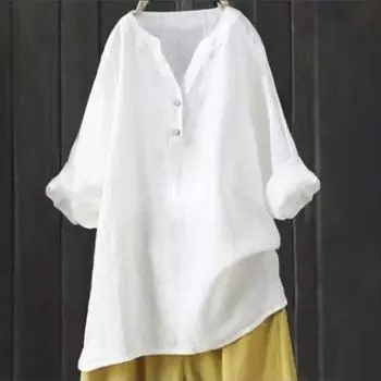 Женская рубашка сплошного цвета с круглым вырезом простой повседневный весенний топ M чёрный