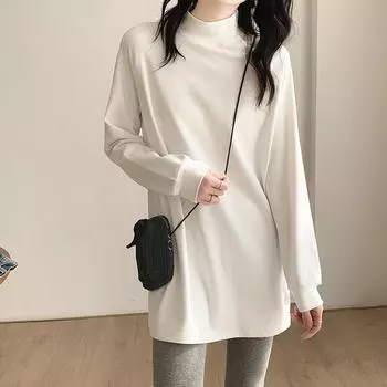 Женская рубашка средней длины из немецкого бархата с полуводолазкой, новинка осени и зимы 2024 года, облегающий белый внутренний топ с длинными рукавами S