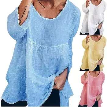 Женская рубашка средней длины, свободная рубашка среднего размера с длинным рукавом, повседневный простой длинный широкий топ XL светло-синий