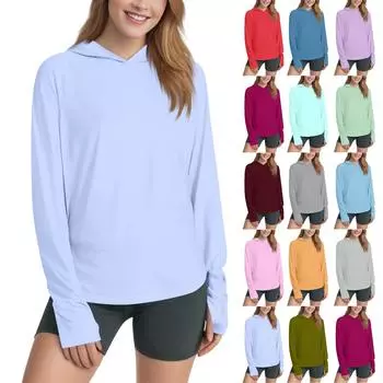 Женская рубашка Sunblock Ice Silk с капюшоном Upf 50+ с длинным рукавом, легкая быстросохнущая футболка для походов S