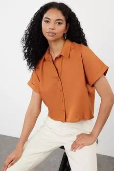 Женская рубашка Светло-коричневая тканая рубашка