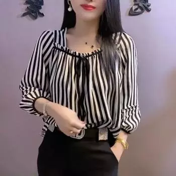 Женская рубашка свободного кроя из шифона на весну и лето, большие размеры, тонкий срез, элегантная блузка для поездок на работу 5XL