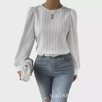 Женская рубашка свободного кроя с рукавами-фонариками в европейском и американском стиле Medium темно-синий