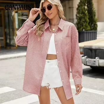 Женская рубашка свободного кроя в полоску большого размера с длинными рукавами на весну и осень в стиле BF S синий