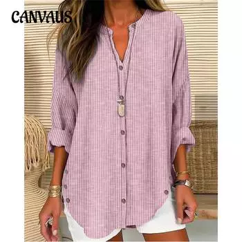 Женская рубашка свободного покроя с длинным рукавом в полоску и на пуговицах, весна-осень S розовый