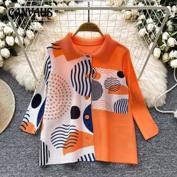 Женская рубашка свободного покроя с модным принтом, осенняя, новая, с ретро-лацканами, однобортная, утягивающая, плиссированная One size оранжевый