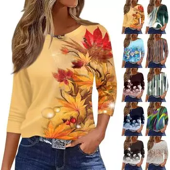 Женская рубашка свободного покроя с рукавом семь четвертей и ретро-цветочным принтом L бежевый