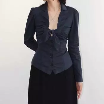 Женская рубашка Temperament Commuter с застежкой на пуговицы, тонкая, универсальная, с застежкой-бабочкой и глубоким вырезом S темно-синий