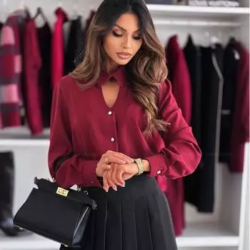 Женская рубашка-топ с длинными рукавами, однотонная, универсальная, весна-лето S красный