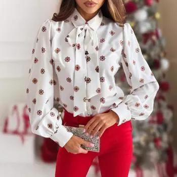 Женская рубашка-топ с принтом в виде повязки и рукава-фонарика, весна-лето XXL