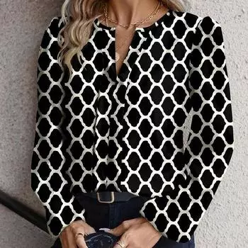 Женская рубашка-топ с рукавами-фонариками и принтом All Match, весна-лето S