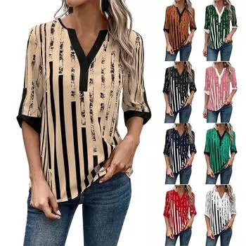 Женская рубашка-топ с рукавами три четверти с двойной нашивкой контрастного цвета L чёрный