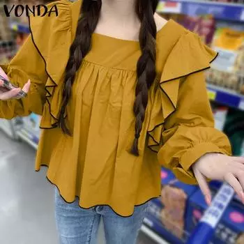Женская рубашка VONDA с квадратным вырезом и объемными рукавами
