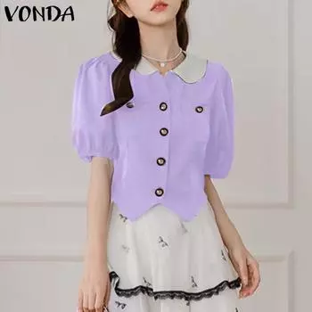 Женская рубашка VONDA с лацканами и пуговицами, цветной пузырь, с коротким рукавом