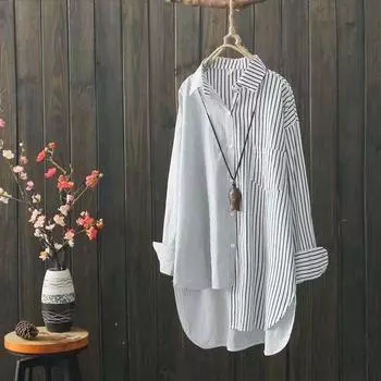 Женская рубашка в деловом стиле на весну и лето, свободная рубашка большого размера с неровным подолом 5XL