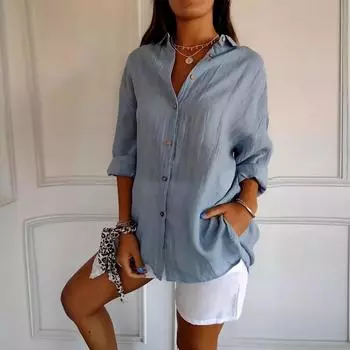 Женская рубашка в европейском и американском стиле с однотонными воротниками, складками и закатанными рукавами XXXXXL белый