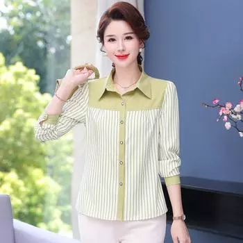 Женская рубашка в полоску весна-осень, модная вышивка, топ с длинными рукавами XXXXL зелёный