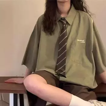 Женская рубашка в стиле ретро, зелено-белая, повседневная, с коротким рукавом и завязкой XL чёрный