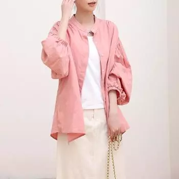 Женская рубашка в свежем и милом стиле, повседневный стиль, чистый хлопок, однотонный цвет, полуоткрытый воротник, заниженные рукава-ротаторы, длинные рукава M