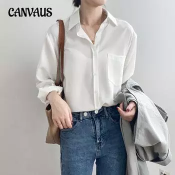 Женская рубашка весенне-осенняя шикарная однотонная простая темпераментная рубашка с длинными рукавами и лацканами S чёрный