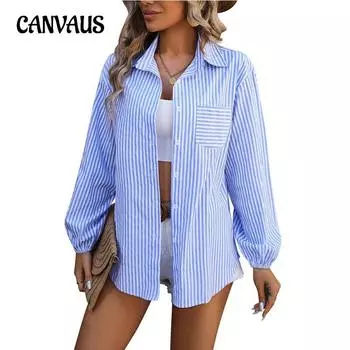 Женская рубашка, весенне-осенняя свободная повседневная полосатая рубашка с длинным рукавом