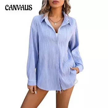 Женская рубашка, весенне-осенняя волнистая текстура, свободная модная рубашка с длинными рукавами S чёрный