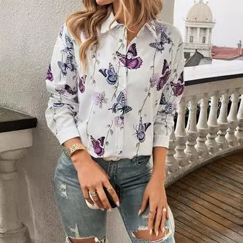 Женская рубашка весна-лето темперамент принтованный кардиган длинный рукав топ S белый