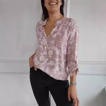 Женская рубашка Yousheng с принтом, повседневная блузка с длинным рукавом и лацканами, однобортная рубашка в уличном стиле для работы, поездок на работу, свиданий, путешествий, вечеринок S синий