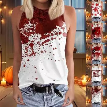 Женская рубашка-жилет с принтом на Хэллоуин, женский свободный повседневный непрерывный жилет XL винный