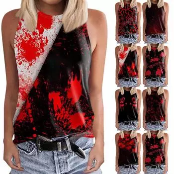 Женская рубашка-жилет с принтом на Хэллоуин, женский свободный повседневный непрерывный жилет XXXL