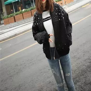 Женская рубашка зима-осень женская повседневная свободная бейсбольная куртка с заклепками лоскутная куртка-бомбер черные однотонные короткие куртки
