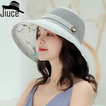 Женская рыбацкая шляпа, летняя шляпа от солнца, маленькая свежая литературная шляпа с двойным цветочным принтом бежевый