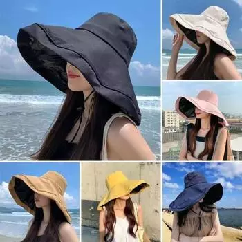 Женская рыбацкая шляпа с большими полями, защита от солнца, анти-УФ-складная, однотонная, ветрозащитная, с ремешком, термостойкая виниловая кепка для путешествий, пляжа, улицы розовый