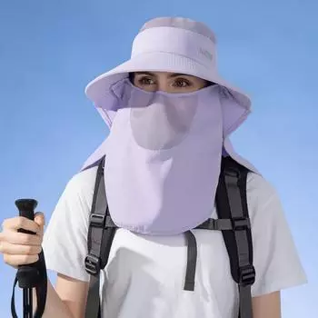 Женская рыбацкая шляпа с крышкой для лица и шеи с большими полями, полой сеткой, анти-УФ солнцезащитным кремом, водонепроницаемая кепка для путешествий на открытом воздухе, кемпинга циан