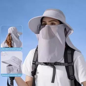 Женская рыбацкая шляпа с крышкой для лица и шеи с большими полями, полой сеткой, анти-УФ солнцезащитным кремом, водонепроницаемая кепка для путешествий на открытом воздухе, кемпинга циан