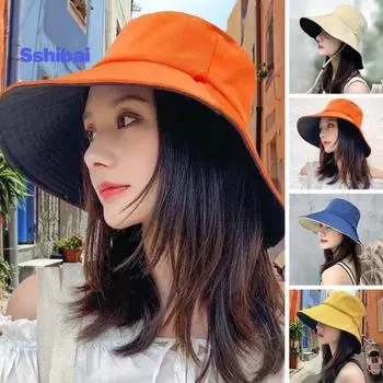 Женская рыбацкая шляпа с плоским верхом, сплошной цвет, ветрозащитный фиксированный ремешок, круглая защита лица, солнцезащитный козырек, солнечный свет, большие поля, женская летняя кепка, головной убор темно-синий