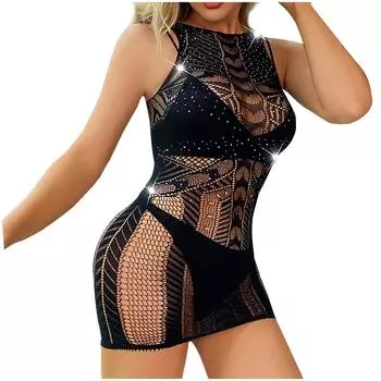 Женская рыболовная сеть, сексуальное женское белье Babydoll, пижама со стразами и шипами, облегающее платье с вырезами