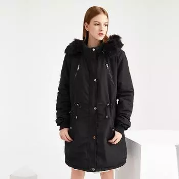 Женская съемная зимняя теплая стеганая флисовая хлопковая куртка с капюшоном, однотонная шикарная куртка на пуговицах M чёрный