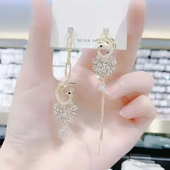 Женская серьга с длинной кисточкой, асимметричная, павлин