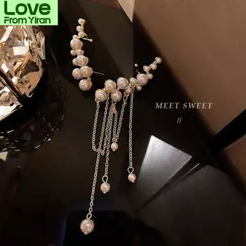 Женская серьга с жемчужной кисточкой, асимметричная клипса-косточка, один размер, подходит всем