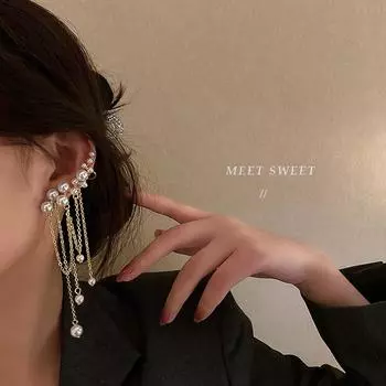 Женская серьга с жемчужной кисточкой, асимметричная клипса-косточка, один размер для всех