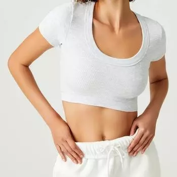 Женская серая хлопковая вельветовая укороченная футболка с коротким рукавом