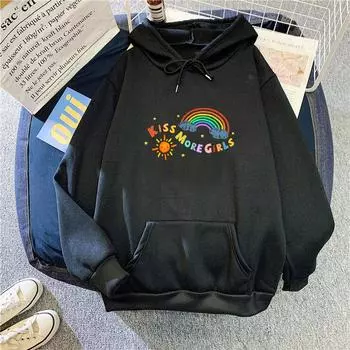 Женская серая плюшевая толстовка с капюшоном для женщин больших размеров с цветным принтом, свободный пуловер, свитшот, топы S белый