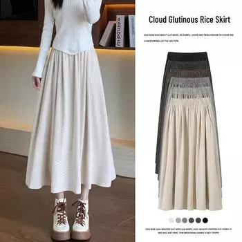 Женская серая трикотажная юбка А-силуэта с высокой талией H560 — облегающий крой, удлиненный фасон зонтика для весны и осени XL (126-150 lbs)