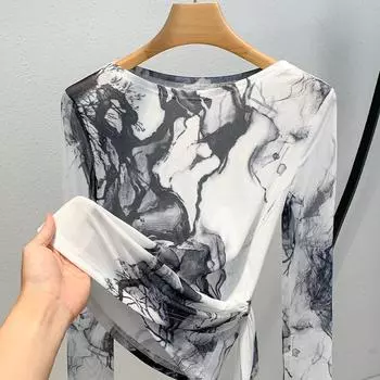 Женская сетчатая футболка на одно плечо с принтом чернил S