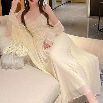 Женская сетчатая пижама, сексуальная сказочная юбка на подтяжках, ночная рубашка, комплект из двух предметов 2XL слоновая кость