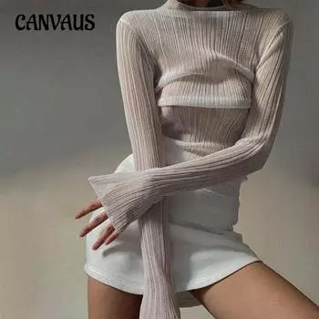 Женская сетчатая прозрачная рубашка с длинным рукавом, однотонный тонкий топ с высоким воротником S жёлтый